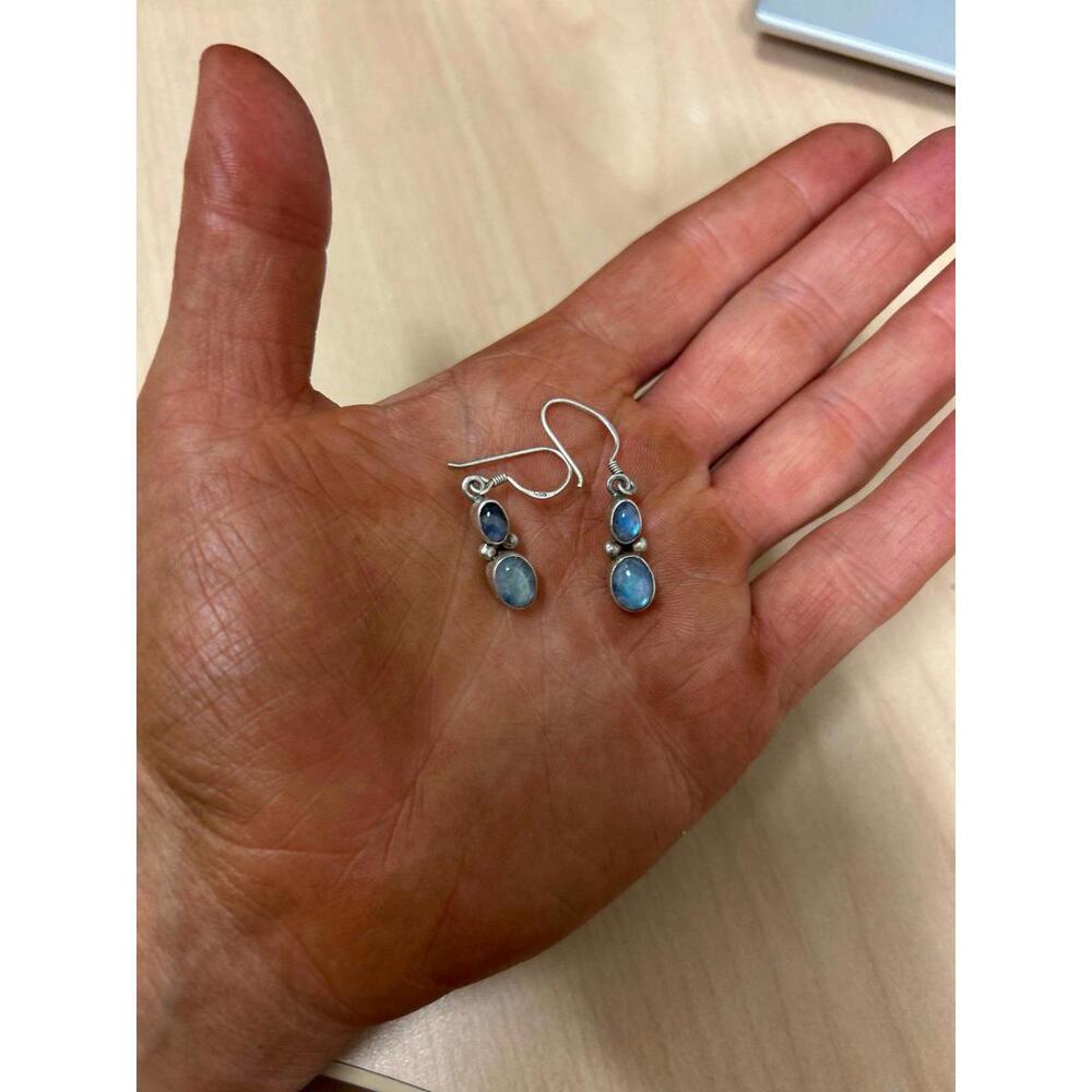 Sterling Silver Moonstone Opal Earrings - Picture 6 of 6